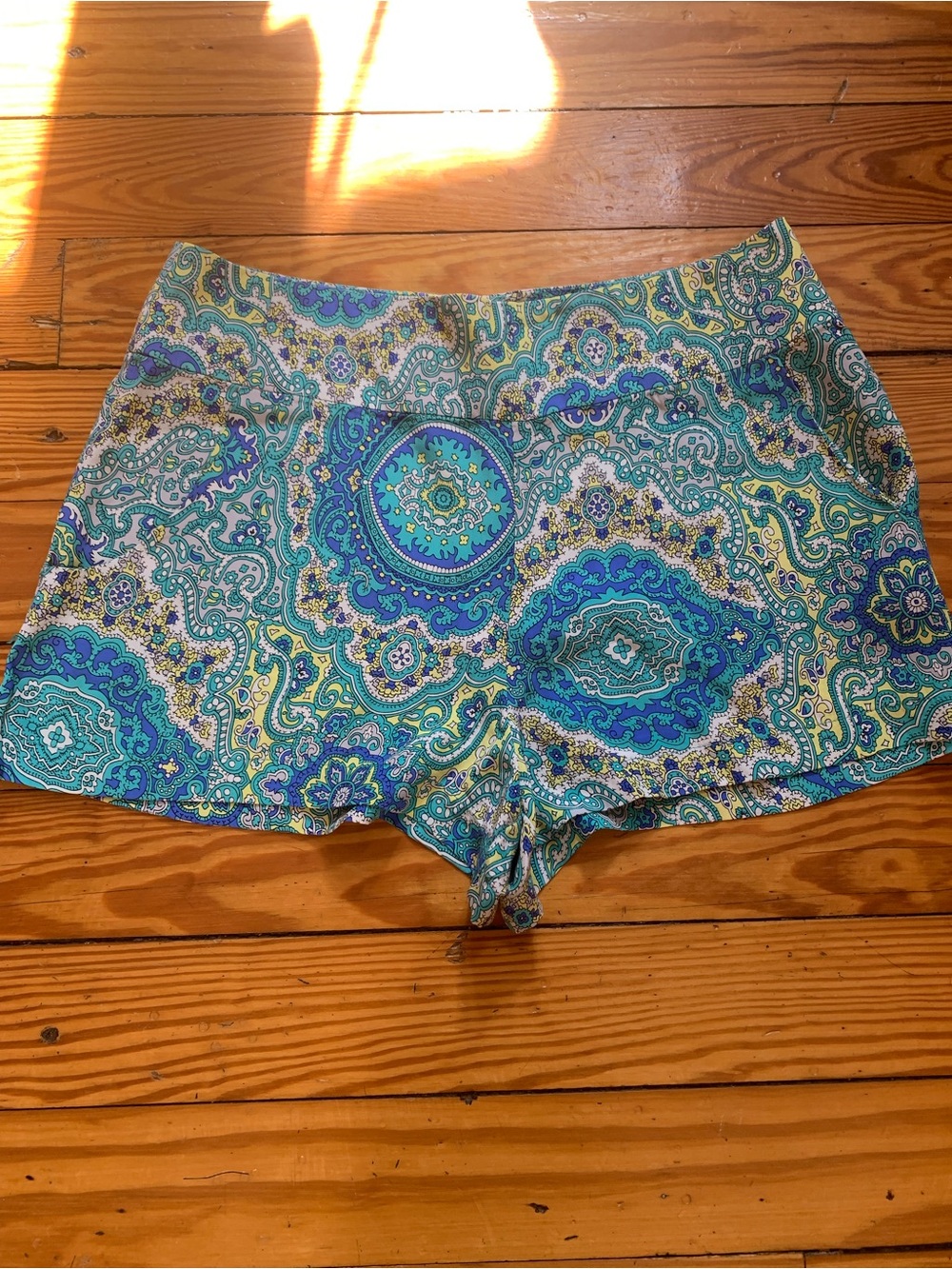 Alice & Trixie Paisley High-Waist Shorts in Teal, Blue, and Green